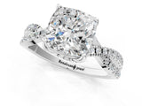 Silver Cushion Cut Solitaire Twist Pave Diamond Engagement Ring with Prong Setting_20