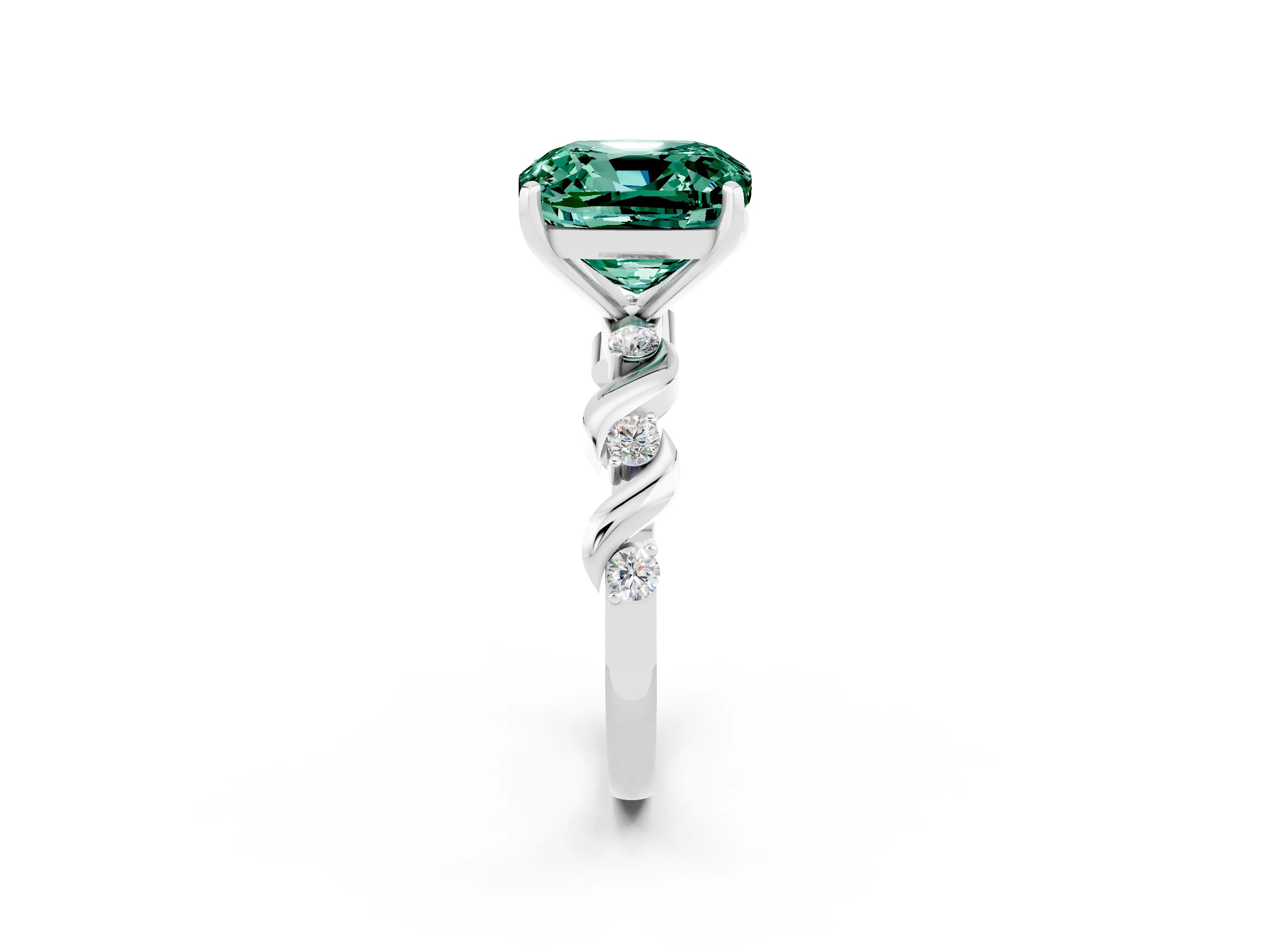 Silver Cushion Cut Solitaire Twisted Band with Prong Setting_20