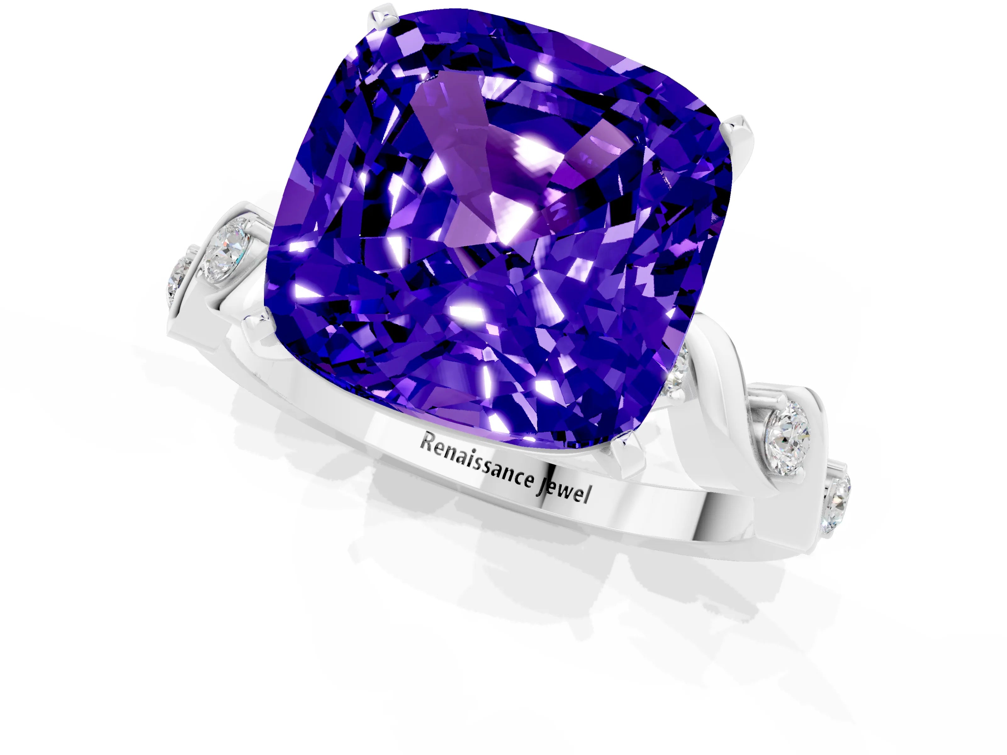 Silver Cushion Cut Solitaire Twisted Band with Prong Setting_7