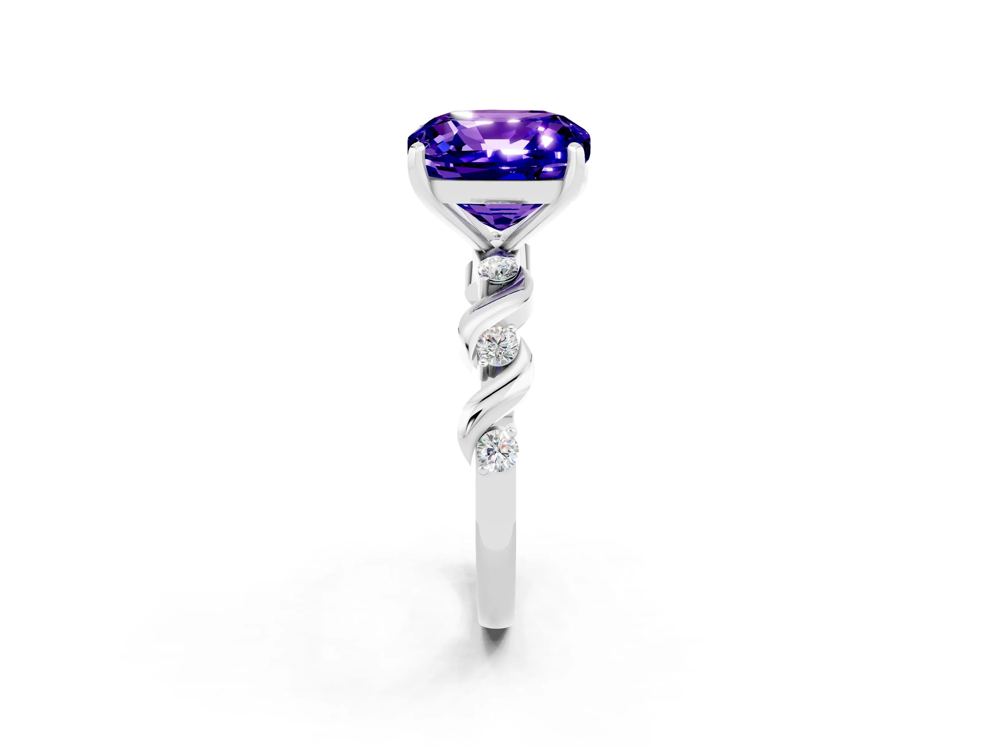 Silver Cushion Cut Solitaire Twisted Band with Prong Setting_8