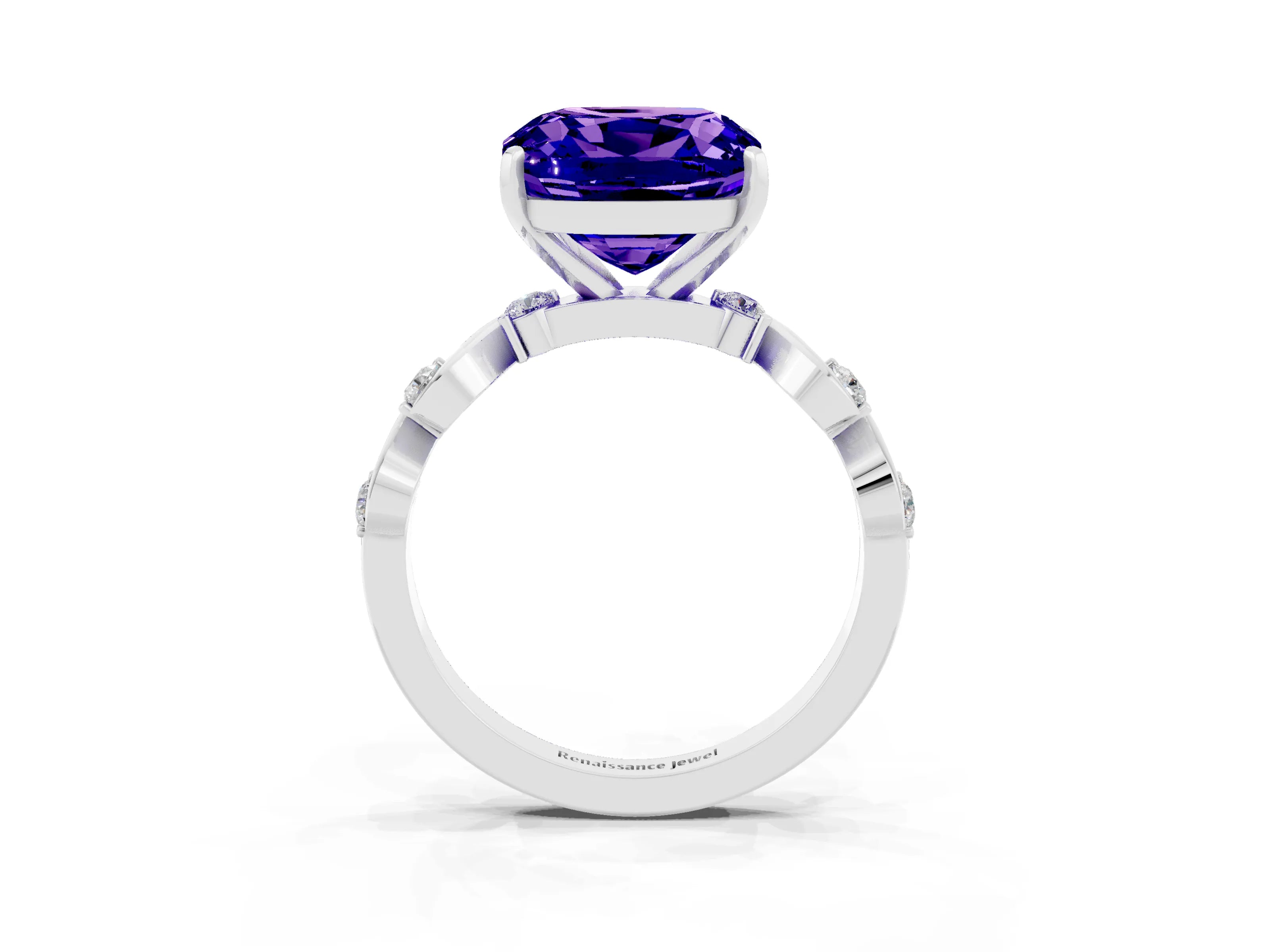 Silver Cushion Cut Solitaire Twisted Band with Prong Setting_9