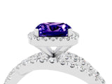 Silver Cushion Cut Tanzanite Halo Ring with Round Split Shank and Prong Setting_70
