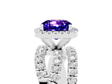 Silver Cushion Cut Tanzanite Halo Ring with Round Split Shank and Prong Setting_71