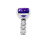 Silver Cushion Cut Tanzanite Pavé Solitaire Ring with Round Band and Prong Setting_53