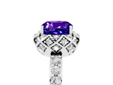 Silver Cushion Cut Tanzanite Scalloped Halo Engagement Ring with Round Shared Prong Band_131