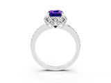 Silver Cushion Cut Tanzanite Scalloped Halo Engagement Ring with Round Shared Prong Band_51