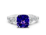 Silver Cushion Cut Tanzanite Scattered Round Accent Ring with Prong Setting_66