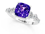 Silver Cushion Cut Tanzanite Scattered Round Accent Ring with Prong Setting_67