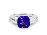 Silver Cushion Cut Tanzanite Solitaire Engagement Ring with Cathedral Setting and Four-Prong Mount