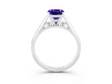Silver Cushion Cut Tanzanite Solitaire Engagement Ring with Cathedral Setting and Four-Prong Mount_3