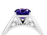 Silver Cushion Cut Tanzanite Solitaire Engagement Ring with Cathedral Setting and Four-Prong Mount_4