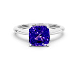 Silver Cushion Cut Tanzanite Solitaire Engagement Ring with Classic Band and Four-Prong Setting_12