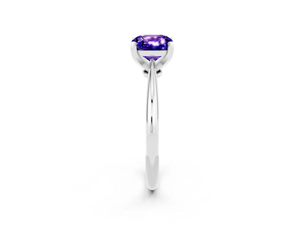 Silver Cushion Cut Tanzanite Solitaire Engagement Ring with Classic Band and Four-Prong Setting