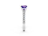 Silver Cushion Cut Tanzanite Solitaire Pavé Engagement Ring with Round Band and Prong Setting_104