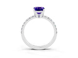 Silver Cushion Cut Tanzanite Solitaire Pavé Engagement Ring with Round Band and Prong Setting_105