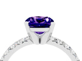 Silver Cushion Cut Tanzanite Solitaire Pavé Engagement Ring with Round Band and Prong Setting_106