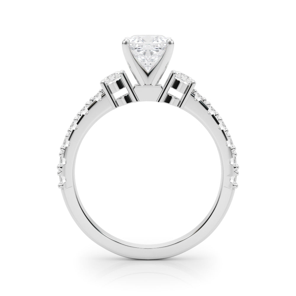 Silver Cushion Cut Three-Stone Diamond Pavé Band with Prong Setting 1