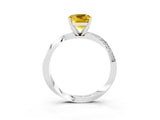 Silver Cushion Cut Yellow Sapphire Engagement Ring with Side Stone Accents and Four-Prong Setting_15