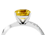 Silver Cushion Cut Yellow Sapphire Engagement Ring with Side Stone Accents and Four-Prong Setting_16