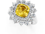 Silver Cushion Cut Yellow Sapphire Floral Double Halo Engagement Ring with Prong Setting_217