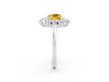 Silver Cushion Cut Yellow Sapphire Floral Double Halo Engagement Ring with Prong Setting_218