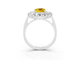 Silver Cushion Cut Yellow Sapphire Floral Double Halo Engagement Ring with Prong Setting_219
