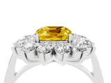 Silver Cushion Cut Yellow Sapphire Floral Double Halo Engagement Ring with Prong Setting_220