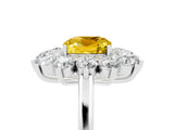 Silver Cushion Cut Yellow Sapphire Floral Double Halo Engagement Ring with Prong Setting_221