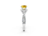 Silver Cushion Cut Yellow Sapphire  Halo Twist Band Solitaire Prong Setting Ring_14