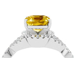 Silver Cushion Cut Yellow Sapphire  Halo Twist Band Solitaire Prong Setting Ring_16