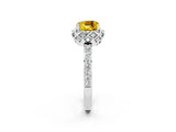 Silver Cushion Cut Yellow Sapphire Scalloped Halo Engagement Ring with Round Shared Prong Band_80