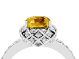 Silver Cushion Cut Yellow Sapphire Scalloped Halo Engagement Ring with Round Shared Prong Band_82