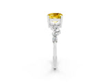 Silver Cushion Cut Yellow Sapphire Scattered Round Accent Ring with Prong Setting_50