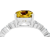 Silver Cushion Cut Yellow Sapphire Scattered Round Accent Ring with Prong Setting_94