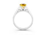 Silver Cushion Cut Yellow Sapphire Solitaire Engagement Ring with Cathedral Setting and Four-Prong Mount_3