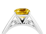 Silver Cushion Cut Yellow Sapphire Solitaire Engagement Ring with Cathedral Setting and Four-Prong Mount_4
