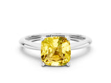 Silver Cushion Cut Yellow Sapphire Solitaire Engagement Ring with Classic Band and Four-Prong Setting_12