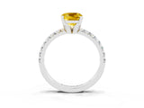 Silver Cushion Cut Yellow Sapphire Solitaire Pavé Engagement Ring with Round Band and Prong Setting_115