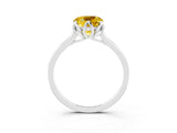 Silver Cushion Cut Yellow Sapphire Solitaire Ring with Flower Prong Setting and Classic Band_15