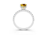 Silver Cushion Cut Yellow Sapphire Solitaire Ring with Round  Pavé Band and Four-Prong Setting_39