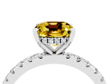 Silver Cushion Cut Yellow Sapphire Solitaire Ring with Round  Pavé Band and Four-Prong Setting_40