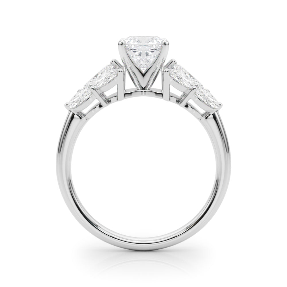 Silver Cushion Diamond Cluster Leaf Design Ring with Prong Setting 1