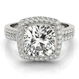Silver Cushion Diamond Double Halo Ring with Split Shank and Four-Prong Setting 1