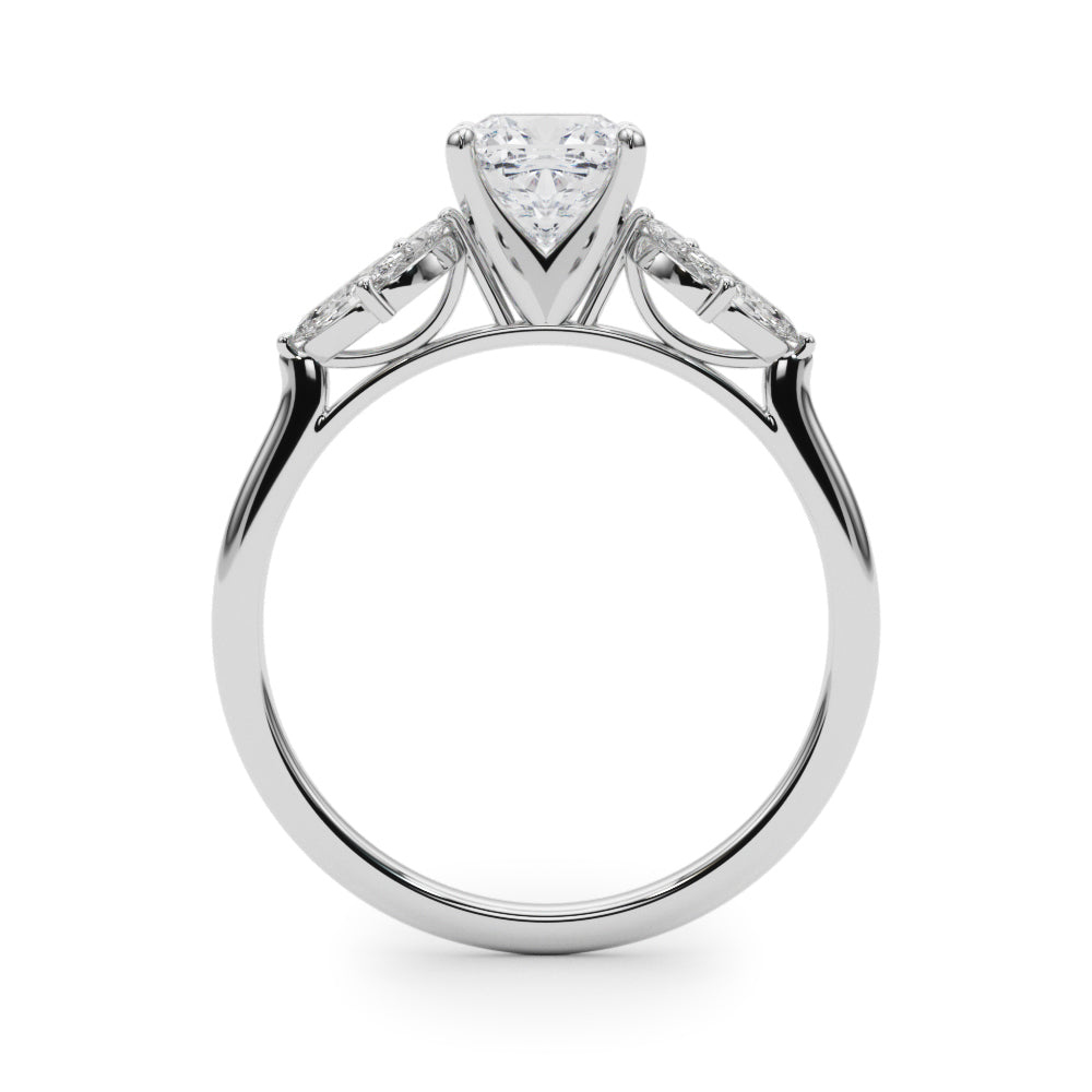 Silver Cushion Diamond Floral Cluster Ring with Marquise Side Stones and Six-Prong Solitaire Setting 1