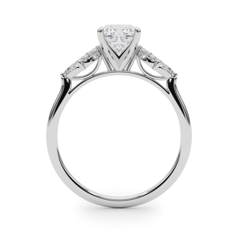 Silver Cushion Diamond Floral Cluster Ring with Marquise Side Stones and Six-Prong Solitaire Setting 1