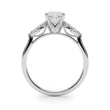 Silver Cushion Diamond Floral Cluster Ring with Marquise Side Stones and Six-Prong Solitaire Setting 2