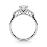 Silver Cushion Diamond Floral Side Stone Solitaire with Marquise Accents and Four-Prong Setting 1