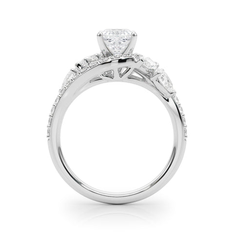 Silver Cushion Diamond Halo Ring with Marquise and Pavé Band in Prong Setting 1
