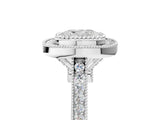 Silver Cushion Diamond Halo Ring with Milgrain Frame and Pavé Band 5
