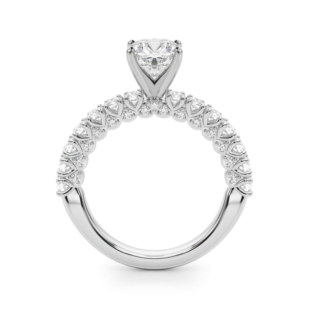 Silver Cushion Diamond Pavé Band Solitaire Ring with Four-Prong Setting 1